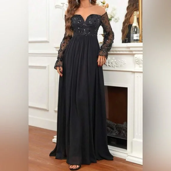 Dresses | New Shein Belle Off Shoulder Sequin Decor Formal Dress | Poshmark